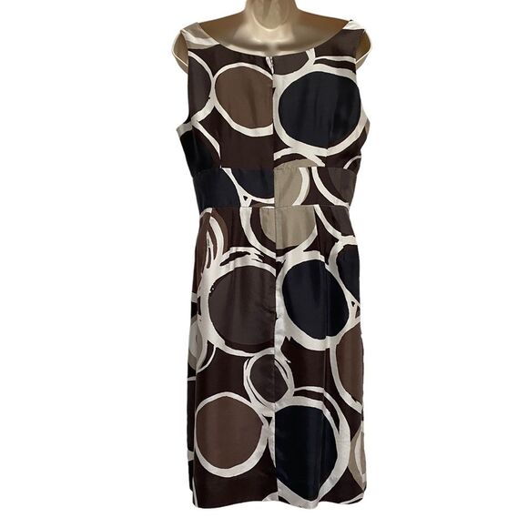 Banana Republic Silk Sleeveless Sheath Dress Brown Geometric Print Sz 8 - Picture 4 of 15